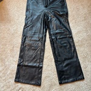 SHEIN Black Straight-Leg Leather Pants with Reinforced Knee Panels